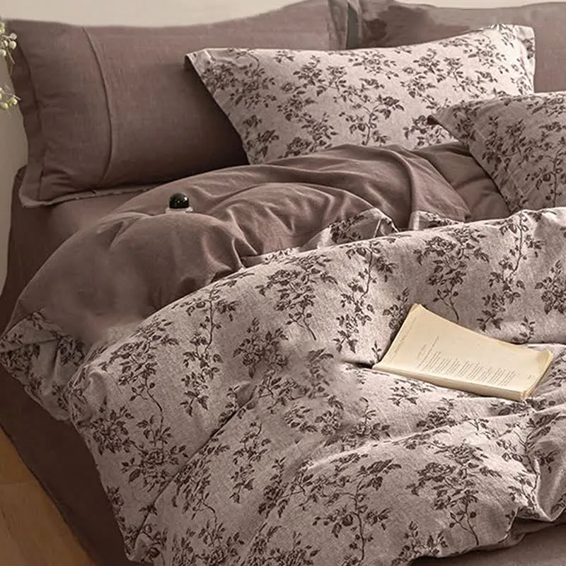 Ownkoti Elegantes Bettwäsche-Set aus Baumwollgaze mit Blumenmuster