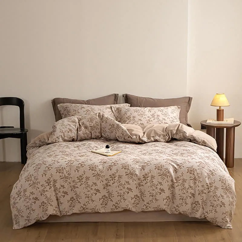 Ownkoti Elegantes Bettwäsche-Set aus Baumwollgaze mit Blumenmuster