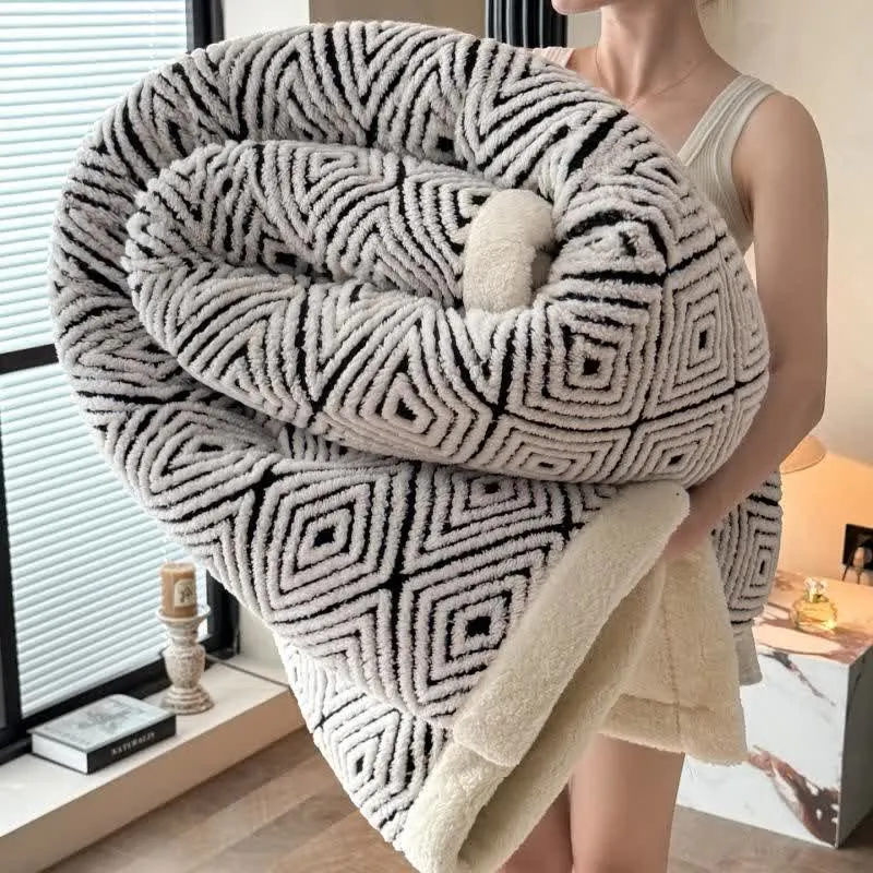 Sherpa-Überwurfdecke mit geometrischem Rautenmuster und Jacquardmuster
