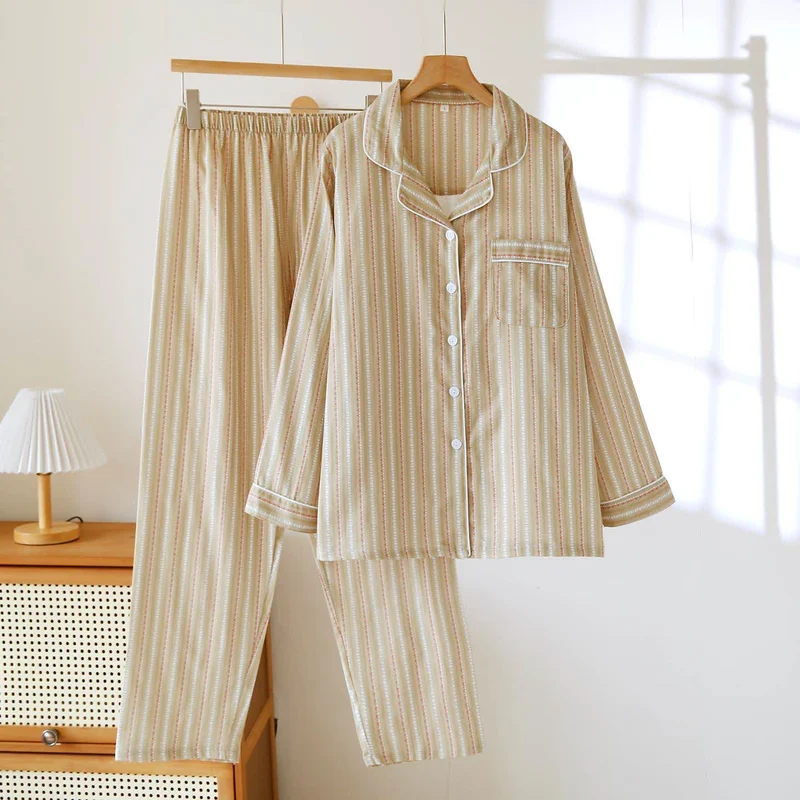 Passendes Loungewear-Set aus gestreifter Baumwollgaze