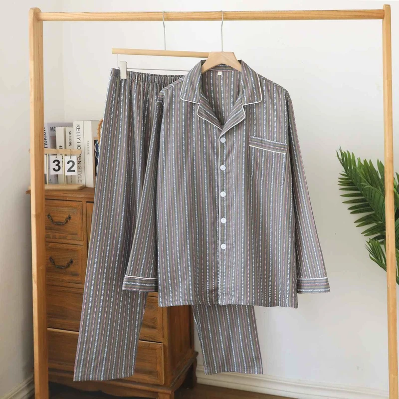 Passendes Loungewear-Set aus gestreifter Baumwollgaze