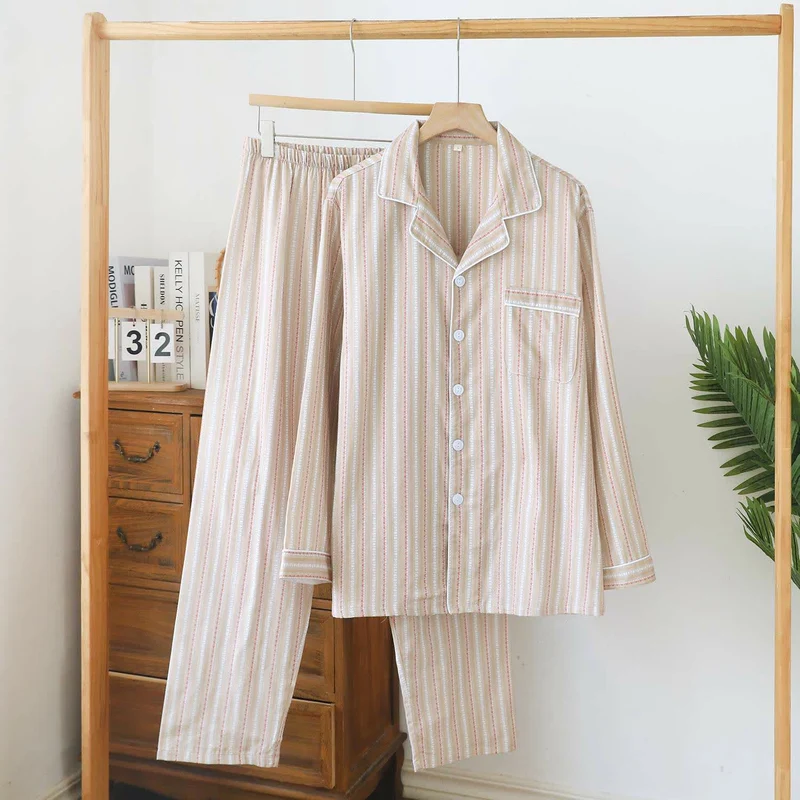 Passendes Loungewear-Set aus gestreifter Baumwollgaze