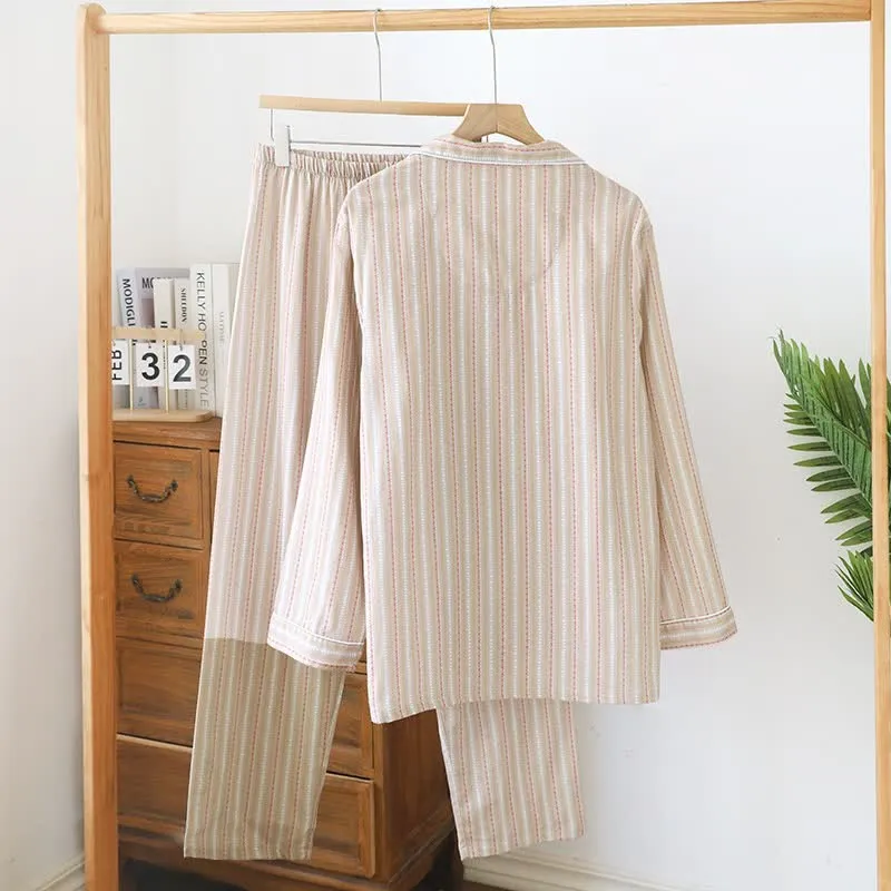 Passendes Loungewear-Set aus gestreifter Baumwollgaze