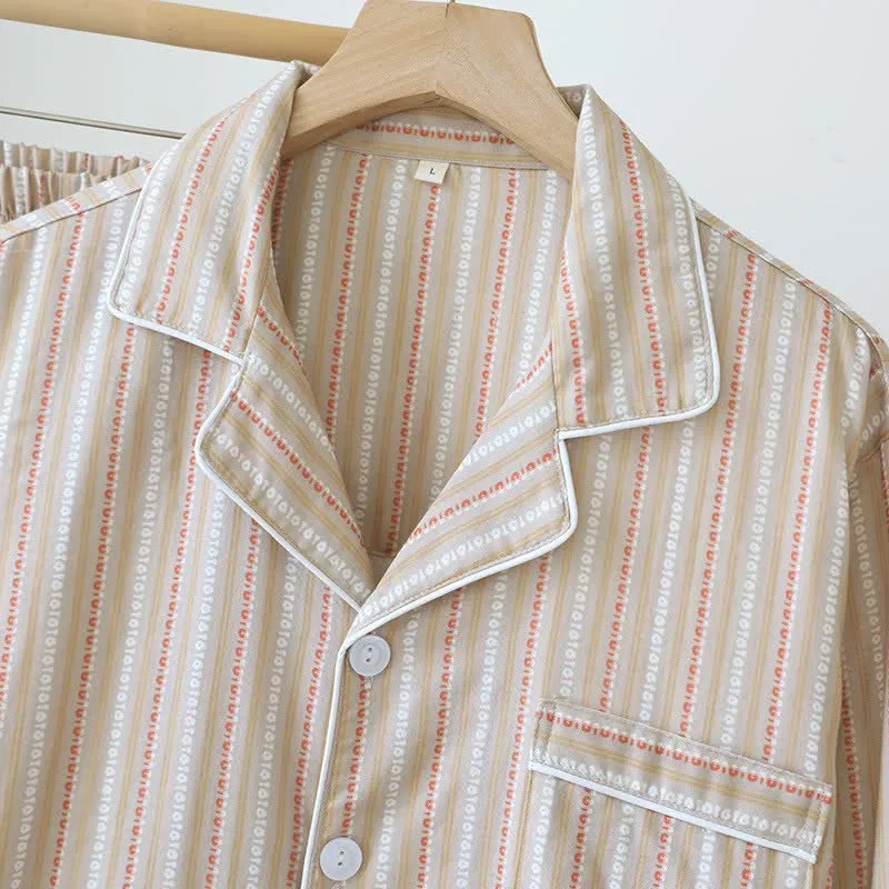 Passendes Loungewear-Set aus gestreifter Baumwollgaze