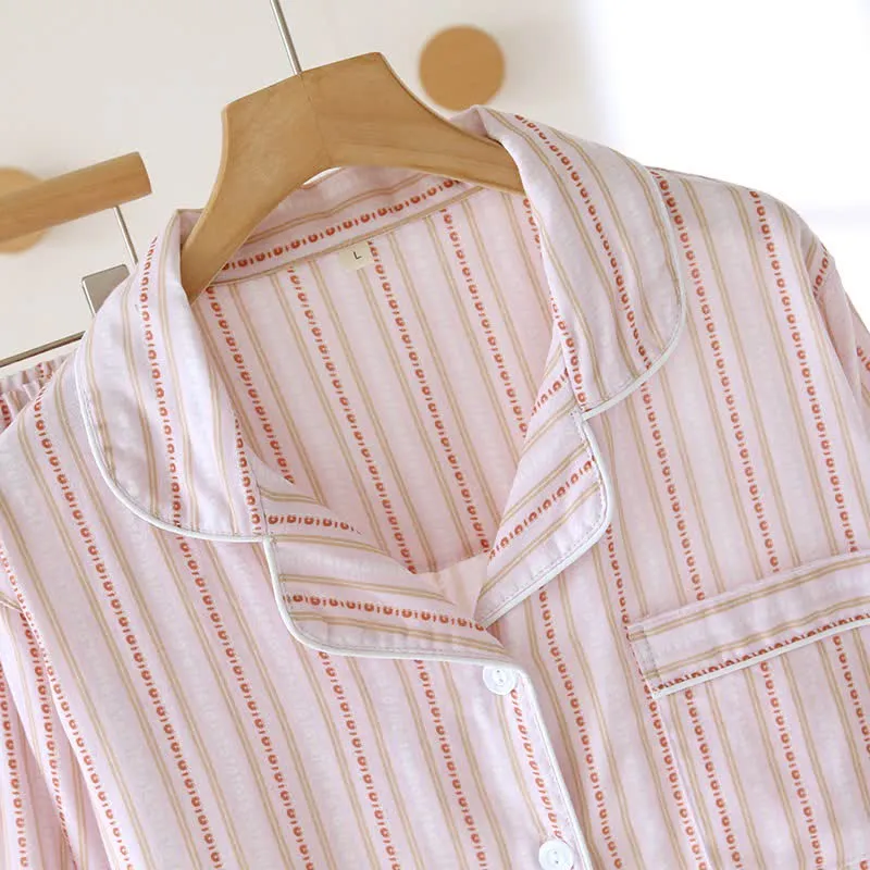 Passendes Loungewear-Set aus gestreifter Baumwollgaze