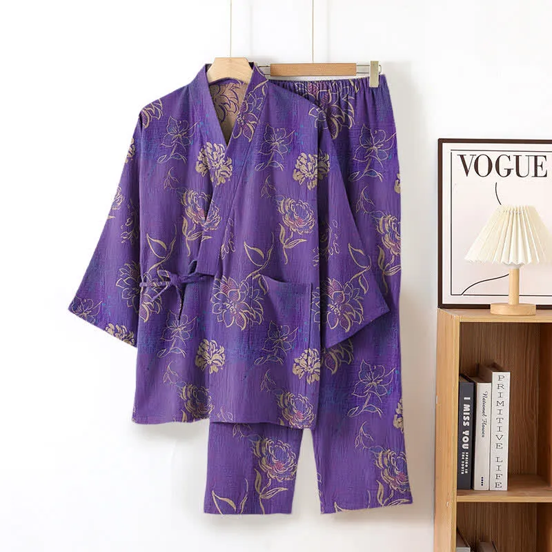Peony – Loungewear-Set aus Baumwollgaze-Kimono