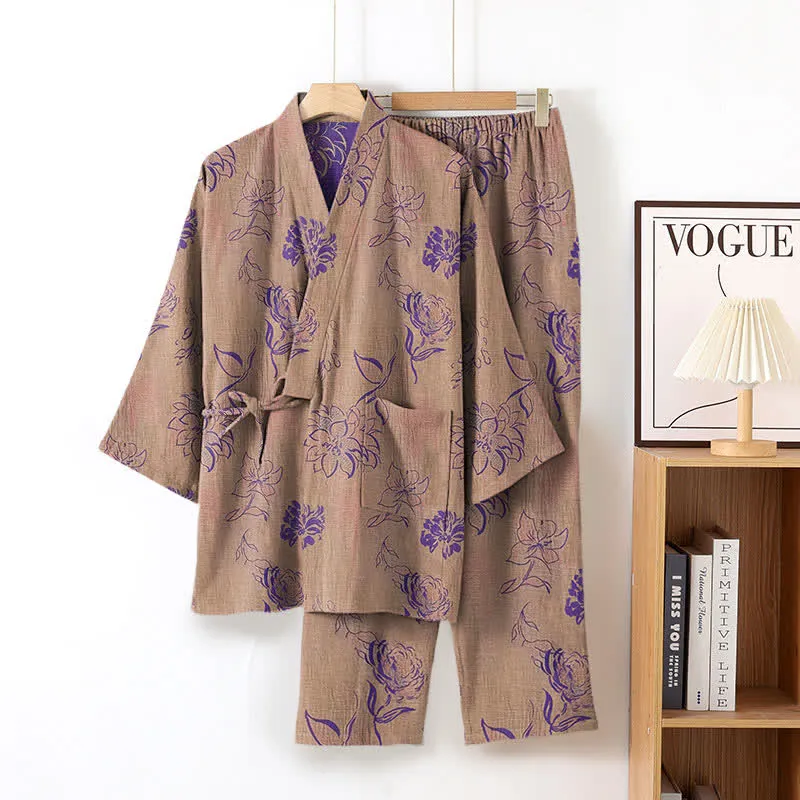 Peony – Loungewear-Set aus Baumwollgaze-Kimono