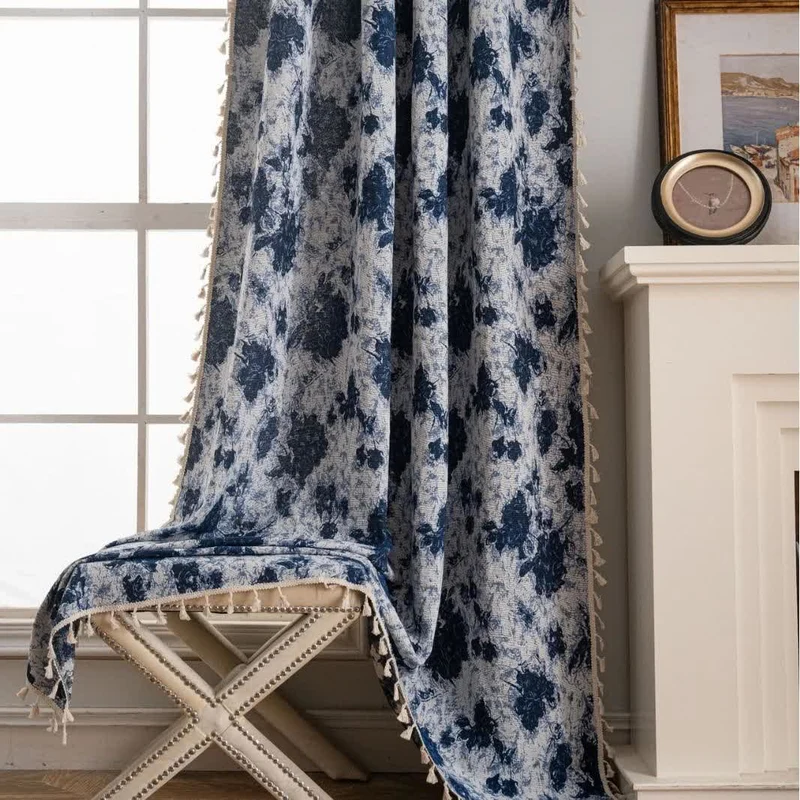 Blaue abstrakte Jacquard-Quastenvorhänge