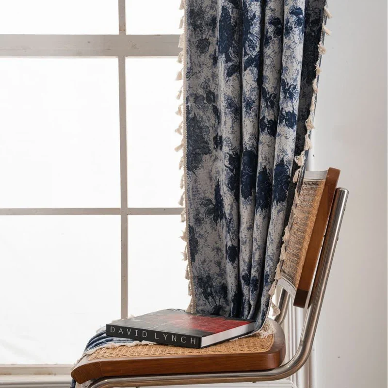 Blaue abstrakte Jacquard-Quastenvorhänge