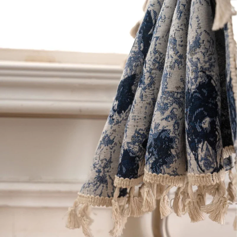 Blaue abstrakte Jacquard-Quastenvorhänge