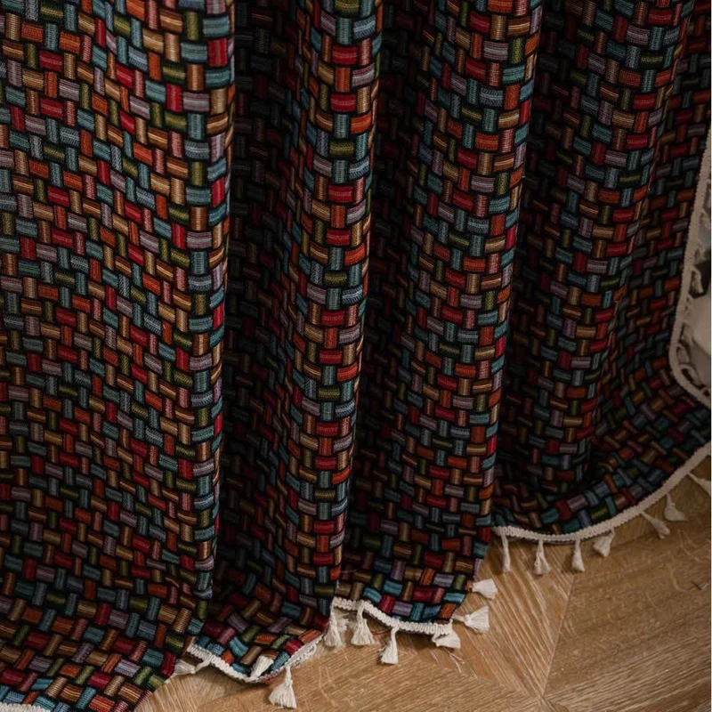 Bunte Jacquard-Vorhänge mit geometrischem Knoten