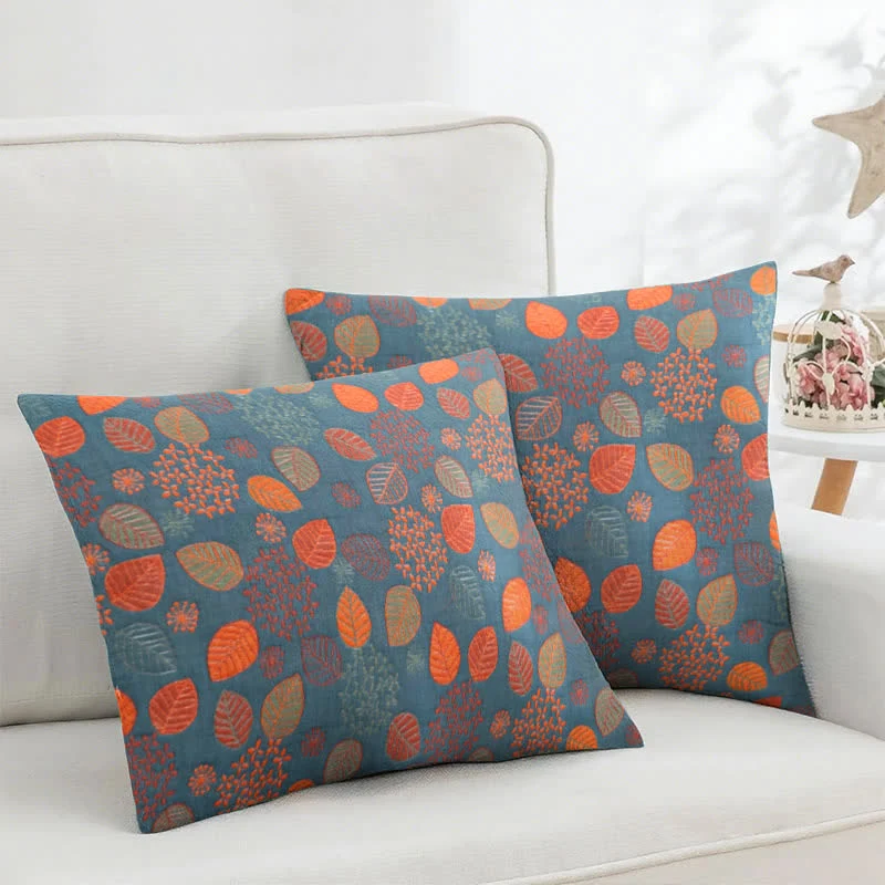 Quadratische Kissenbezüge aus Baumwolljacquard mit Blattdruck (2 Stück)