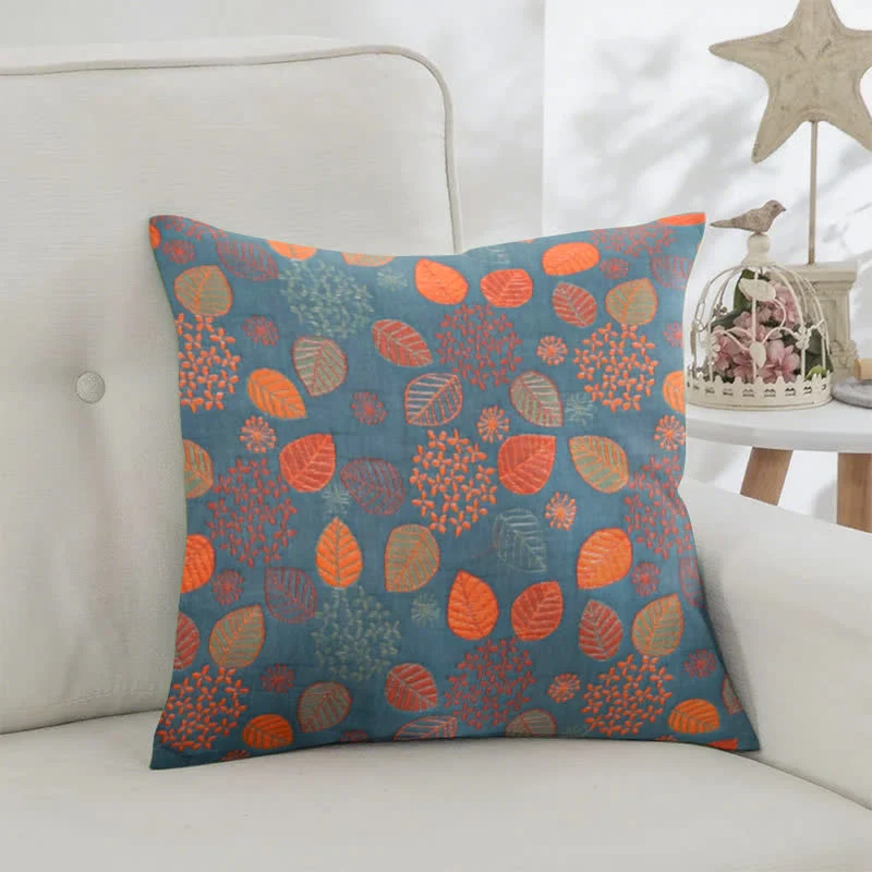 Quadratische Kissenbezüge aus Baumwolljacquard mit Blattdruck (2 Stück)