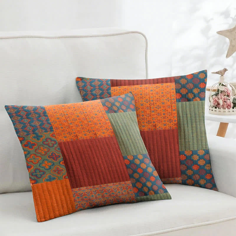Patchwork-Kissenbezüge aus Baumwollgaze-Jacquard, quadratisch (2 Stück)