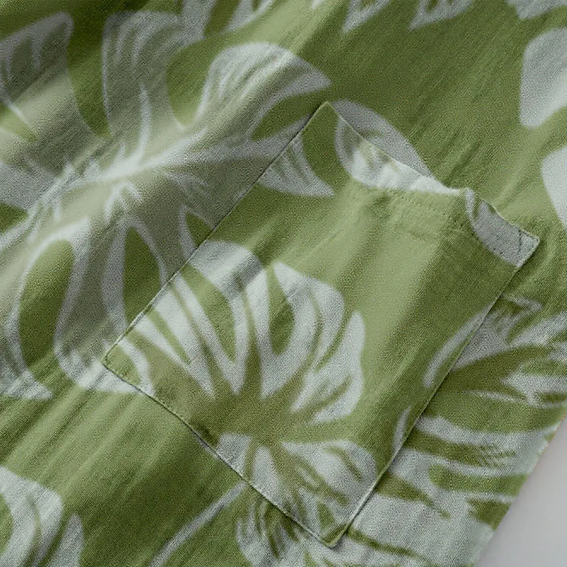 Kimono-Bademantel aus Baumwollgaze mit Monstera-Print