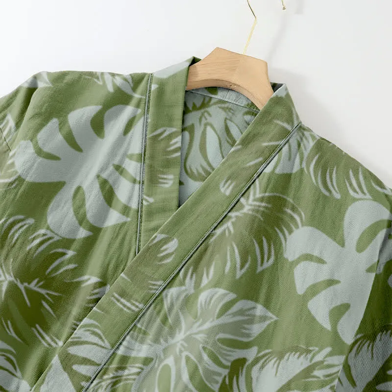 Monstera Kimono-Loungewear-Set aus Baumwollgaze