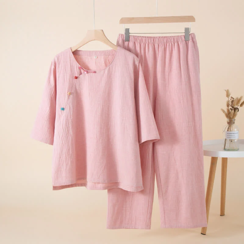 Loungewear-Set im orientalischen Stil mit Knöpfen