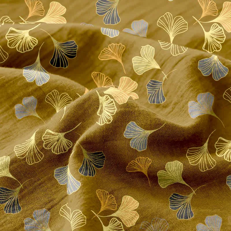 Wendbare Tagesdecke aus Baumwollgaze-Jacquard „Ginkgo“