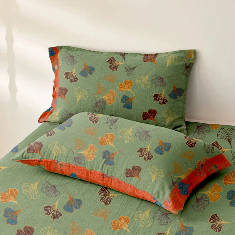 Wendbare Tagesdecke aus Baumwollgaze-Jacquard „Ginkgo“