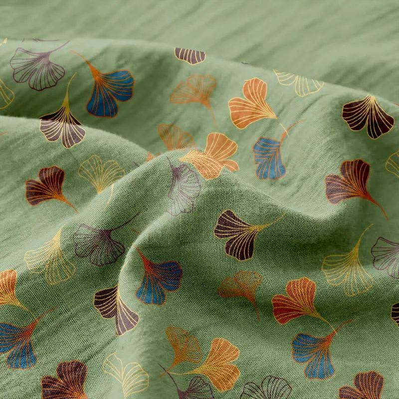 Wendbare Tagesdecke aus Baumwollgaze-Jacquard „Ginkgo“
