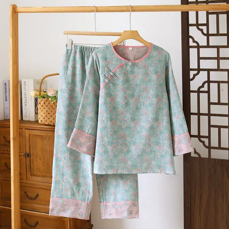 Pyjama aus Baumwollgaze-Jacquard mit orientalischem Blumenmuster