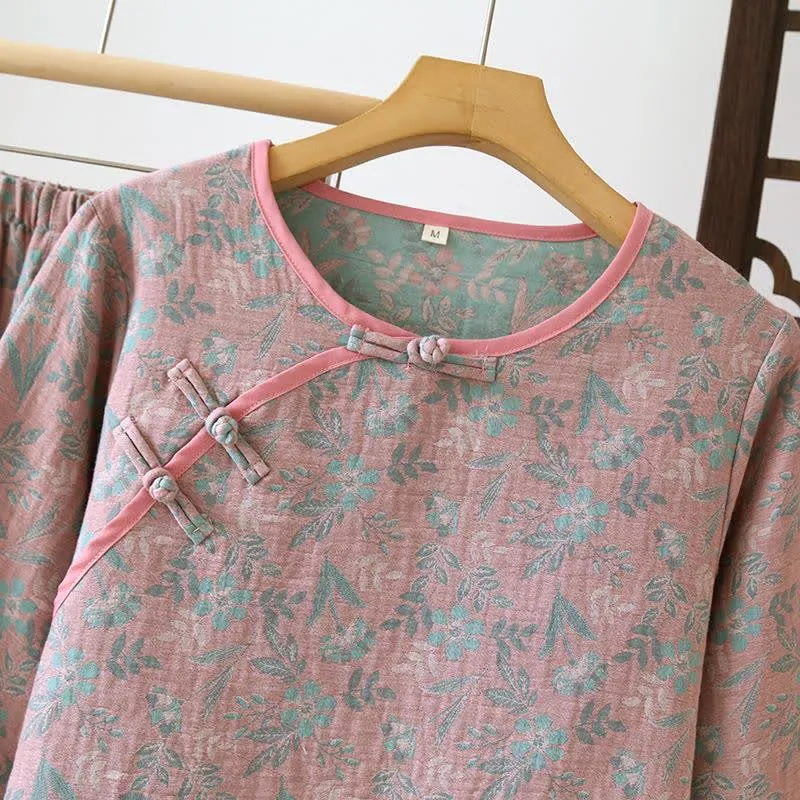 Pyjama aus Baumwollgaze-Jacquard mit orientalischem Blumenmuster