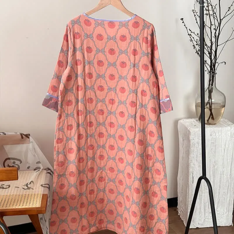 Nachthemd aus Baumwollgaze-Jacquard mit persimmonfarbener Schleife