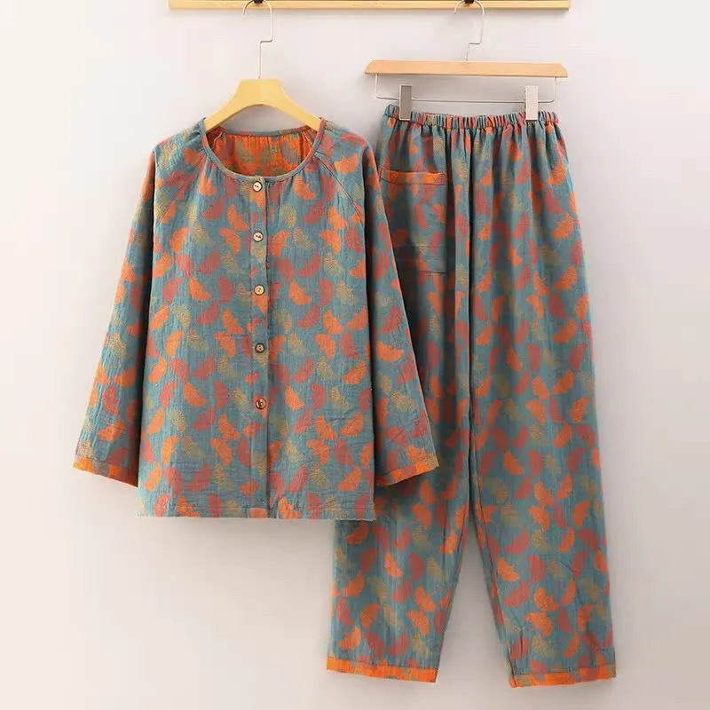 Ownkoti Loungewear-Set aus Ginkgoblatt-Jacquard-Baumwolle