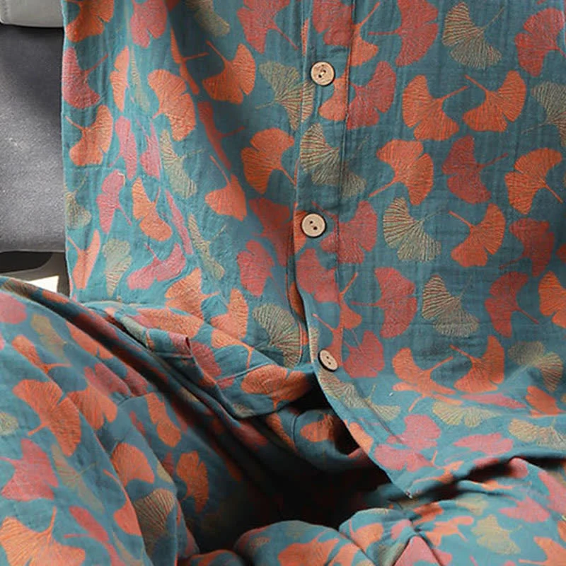 Ownkoti Loungewear-Set aus Ginkgoblatt-Jacquard-Baumwolle
