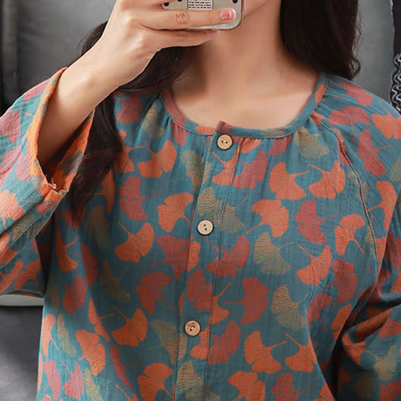 Ownkoti Loungewear-Set aus Ginkgoblatt-Jacquard-Baumwolle