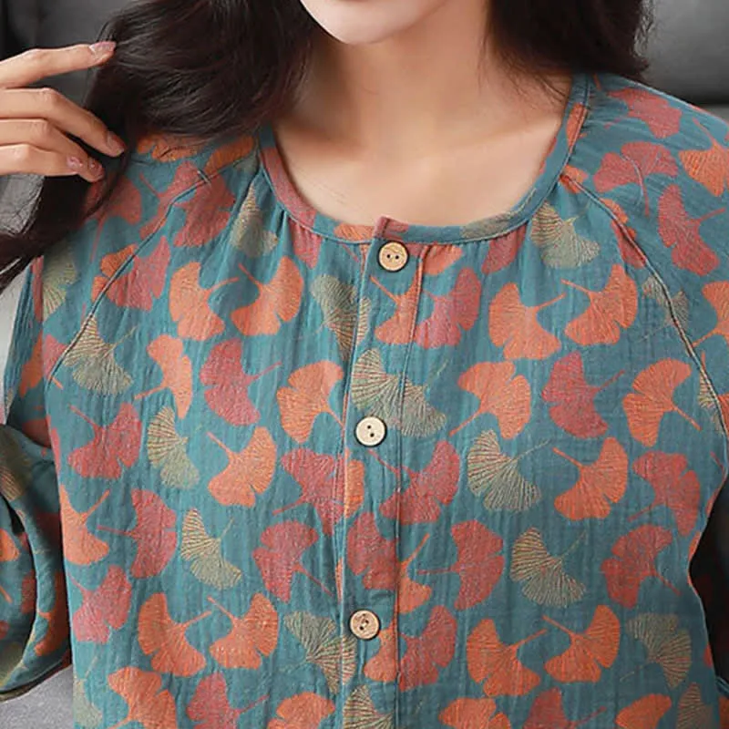 Ownkoti Loungewear-Set aus Ginkgoblatt-Jacquard-Baumwolle