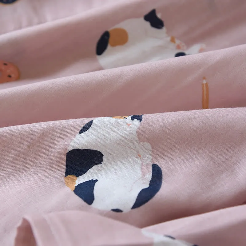 Passender Kimono-Bademantel aus Baumwollgaze mit Katzenmotiv