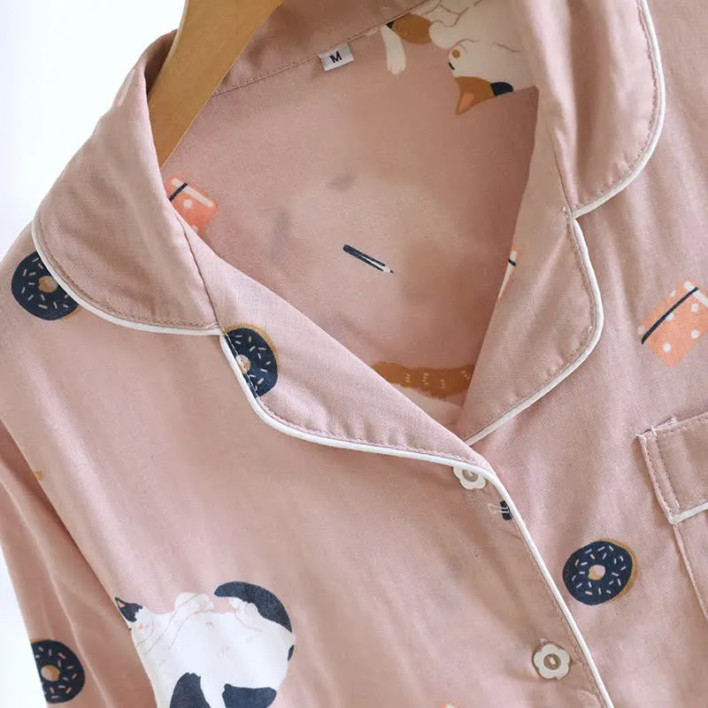Passendes Loungewear-Set aus Baumwolle mit Cartoon-Katze