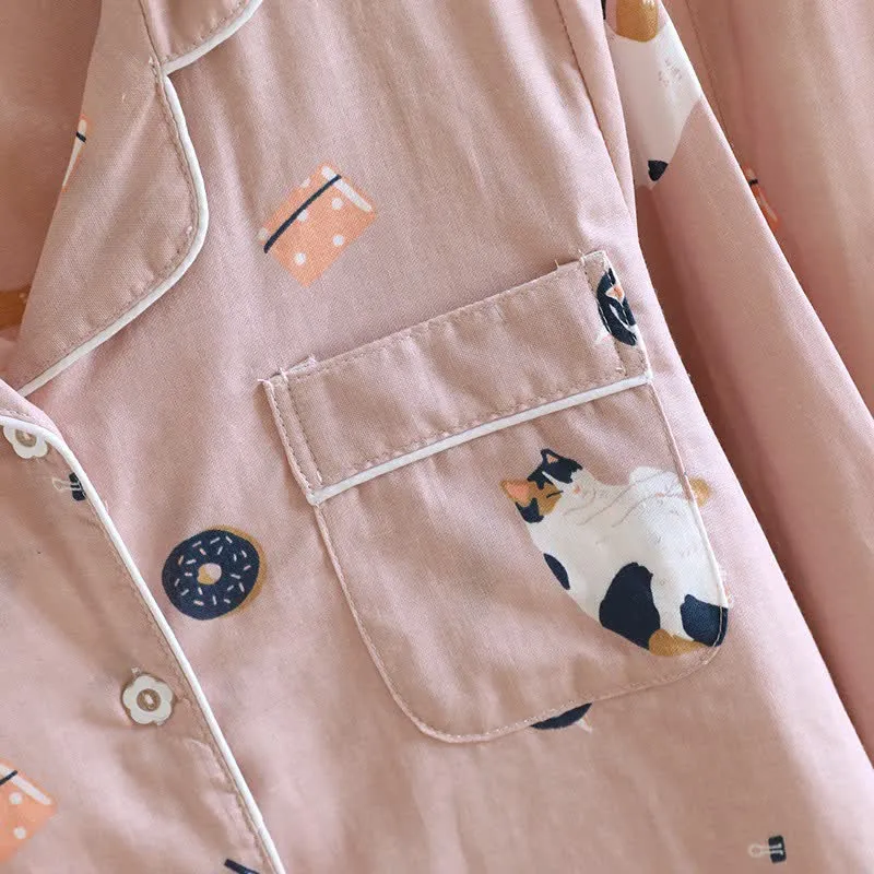 Passendes Loungewear-Set aus Baumwolle mit Cartoon-Katze