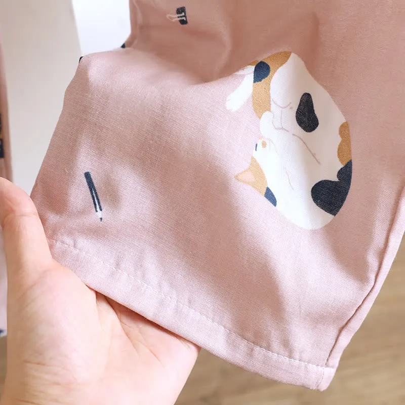 Passendes Loungewear-Set aus Baumwolle mit Cartoon-Katze