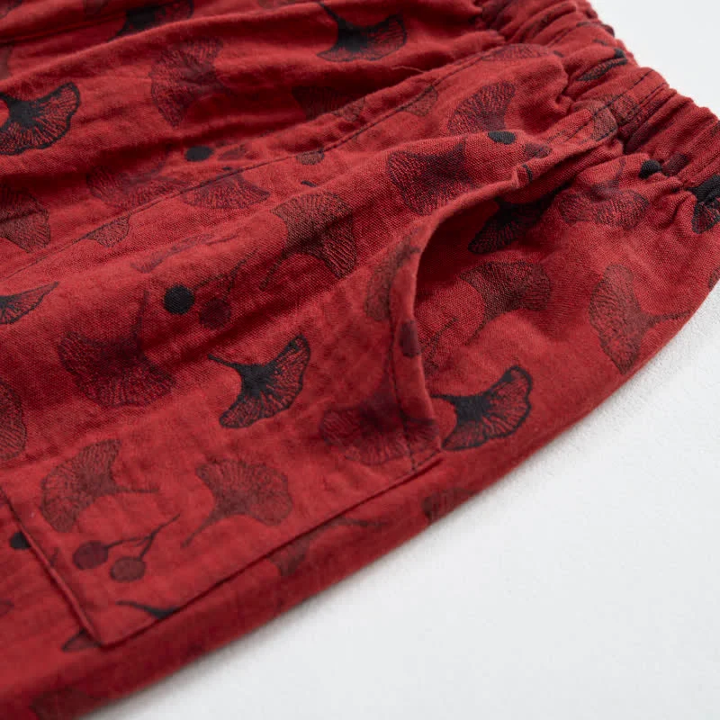 Ginkgoblatt-Baumwollpyjama mit orientalischen Quasten