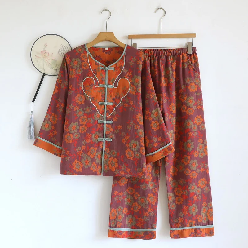 Pyjama-Set aus Baumwolle mit Blumenmuster im orientalischen Stil