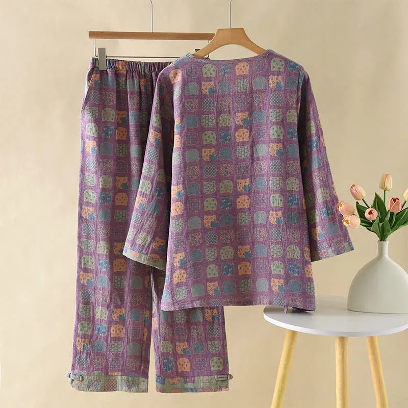 Vintage Baumwoll-Katzen-Langarm-Pyjama