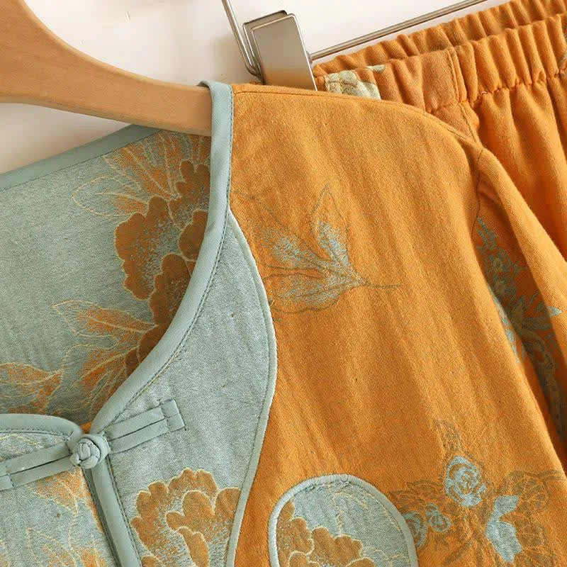 Pyjama-Set aus Baumwolle im orientalischen Pfingstrosen-Stil
