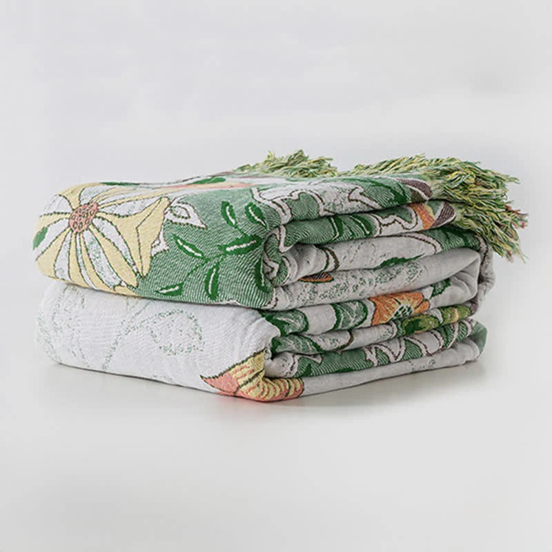 Ownkoti Refresh Floral Sofadecke aus Baumwollgaze mit Quasten