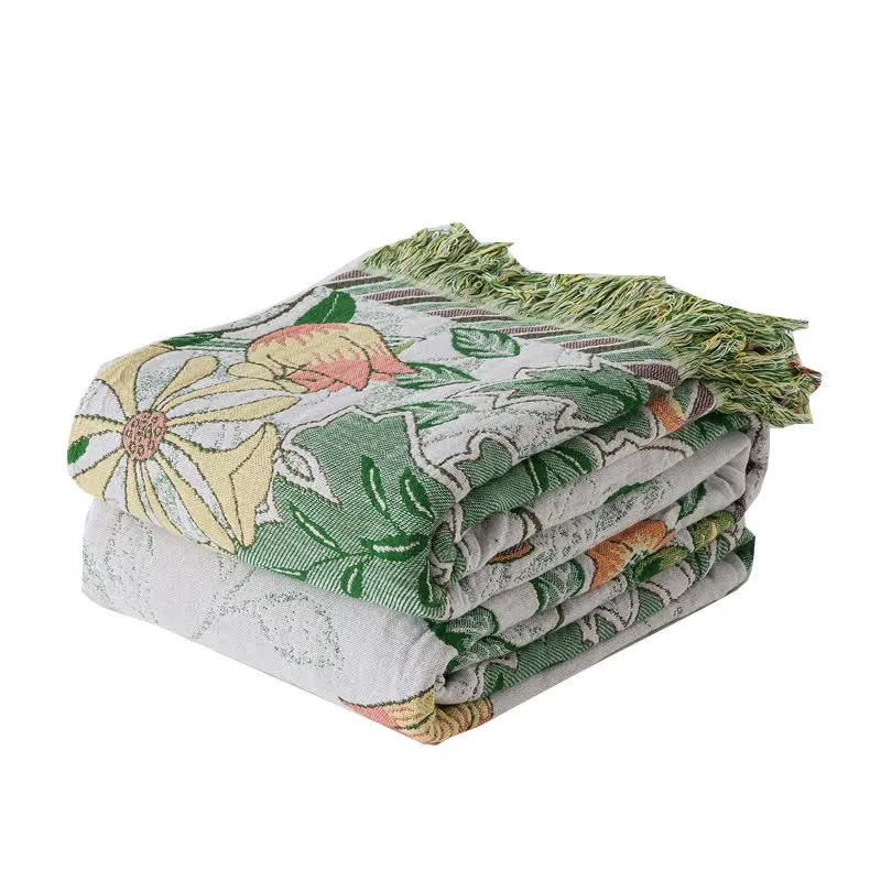 Ownkoti Refresh Floral Sofadecke aus Baumwollgaze mit Quasten