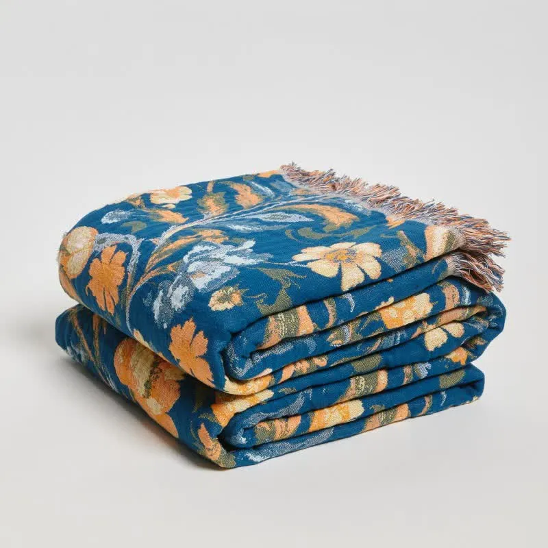 Bunte Sofadecke aus Baumwolle mit Blumen-, Vogel- und Quastenmuster