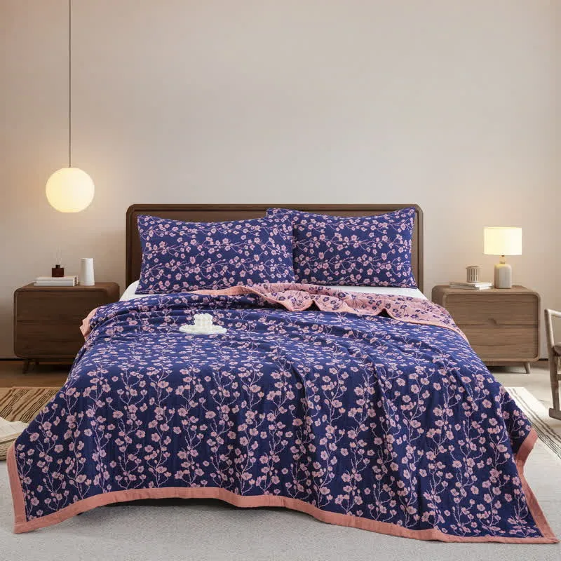 Wendesteppdecke aus Baumwollgaze-Jacquard mit pastoralem Blumenmuster