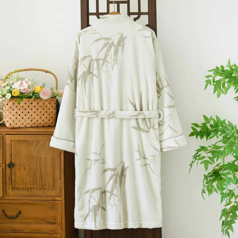 Unisex-Bademantel aus Fleece mit Bambusdruck