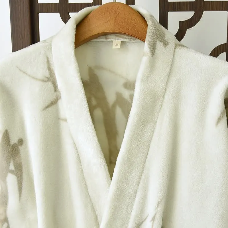 Unisex-Bademantel aus Fleece mit Bambusdruck