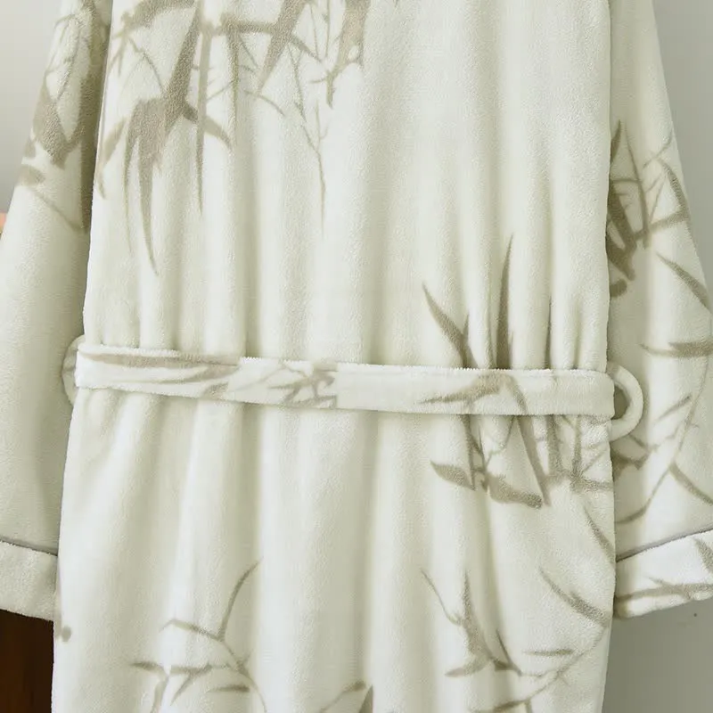 Unisex-Bademantel aus Fleece mit Bambusdruck