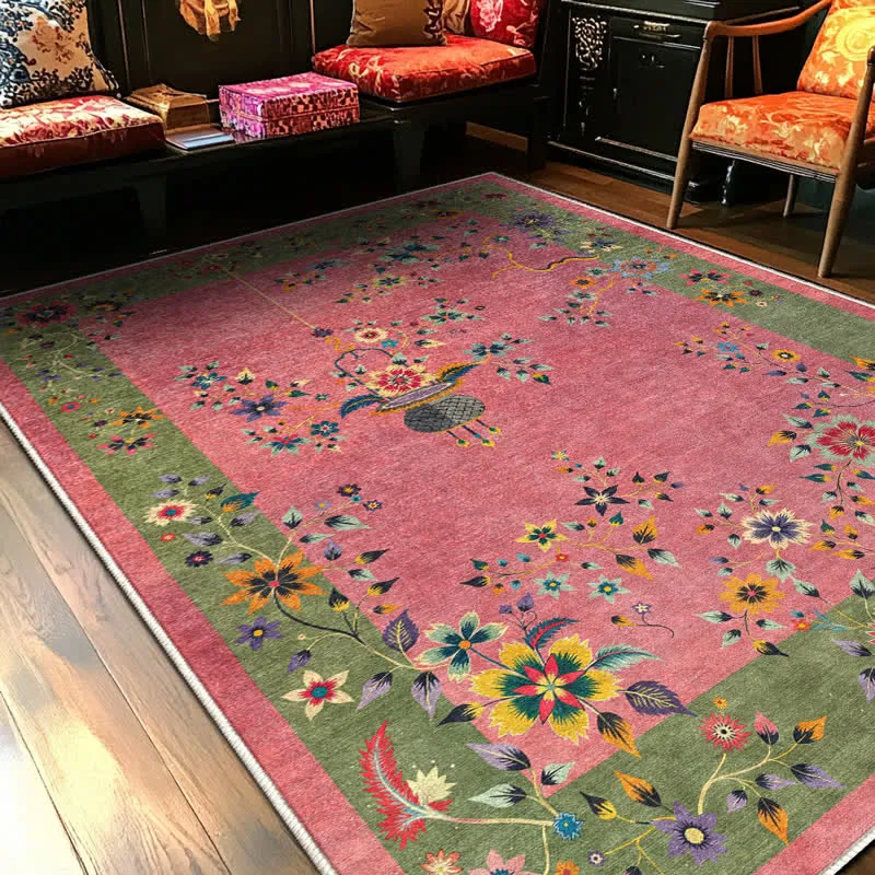 Rutschfester, weicher Teppich mit klassischen Blumen