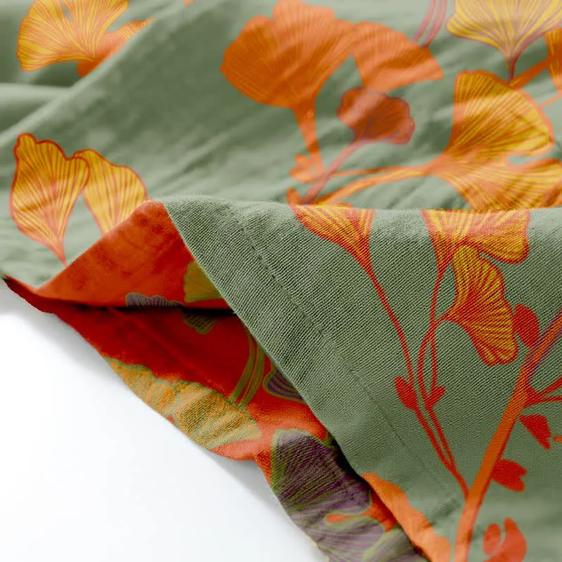 Großer Kimono-Pyjama aus Baumwolle mit Ginkgoblättern