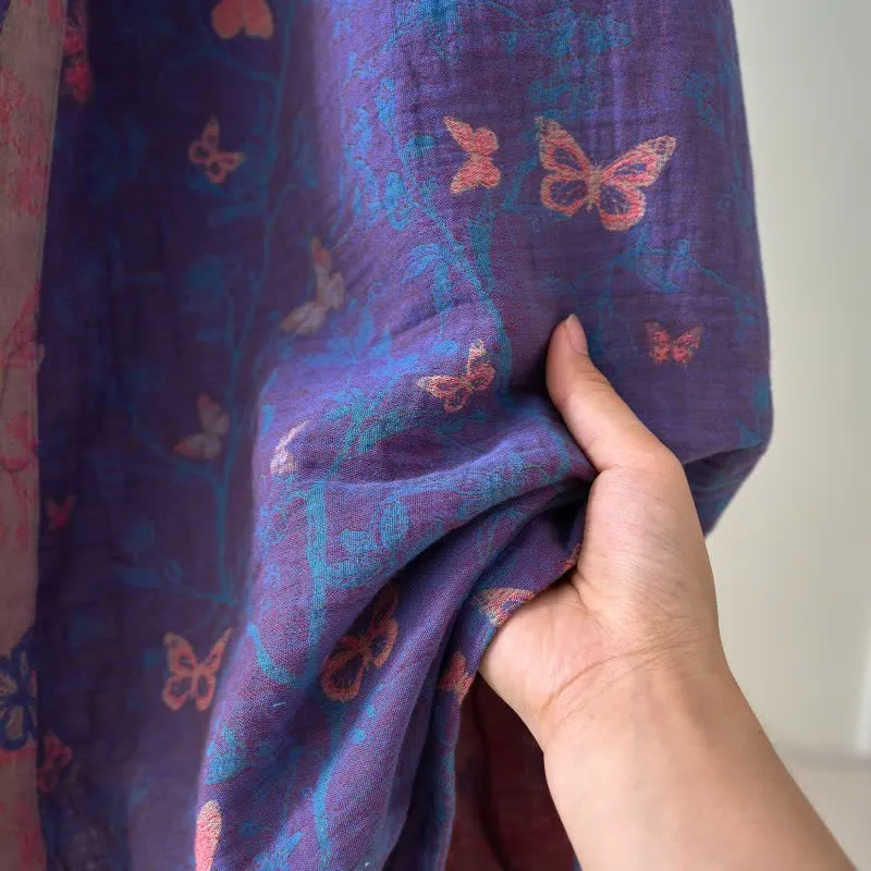 Kimono-Bademantel aus Baumwollgaze mit Schmetterlingsmuster