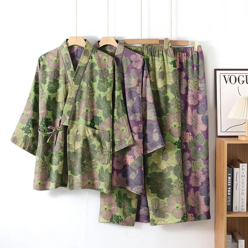 Loungewear-Set im Kimono-Stil mit Pfirsichblütenmuster
